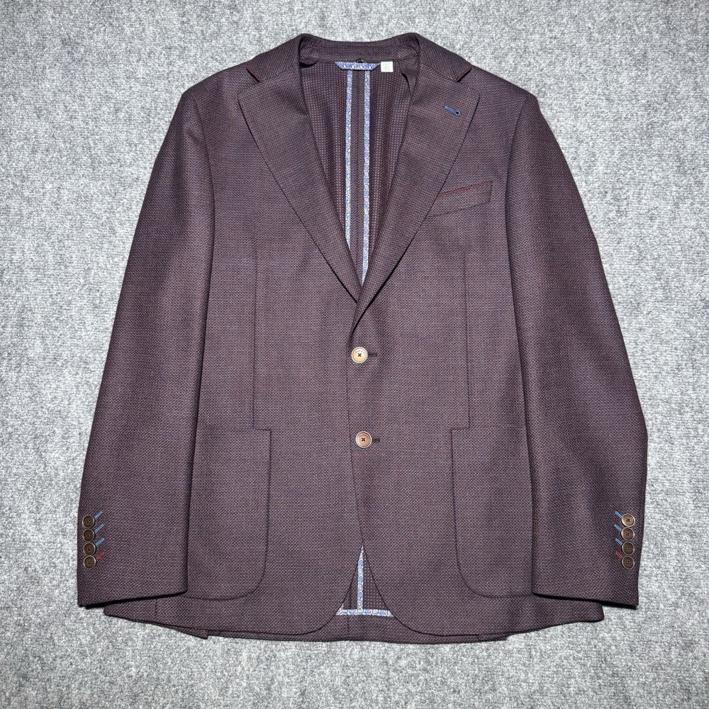 Robert Graham Blazer Men 42 Tailored Fit Burgundy Wool Tweed Birdseye Sport Coat